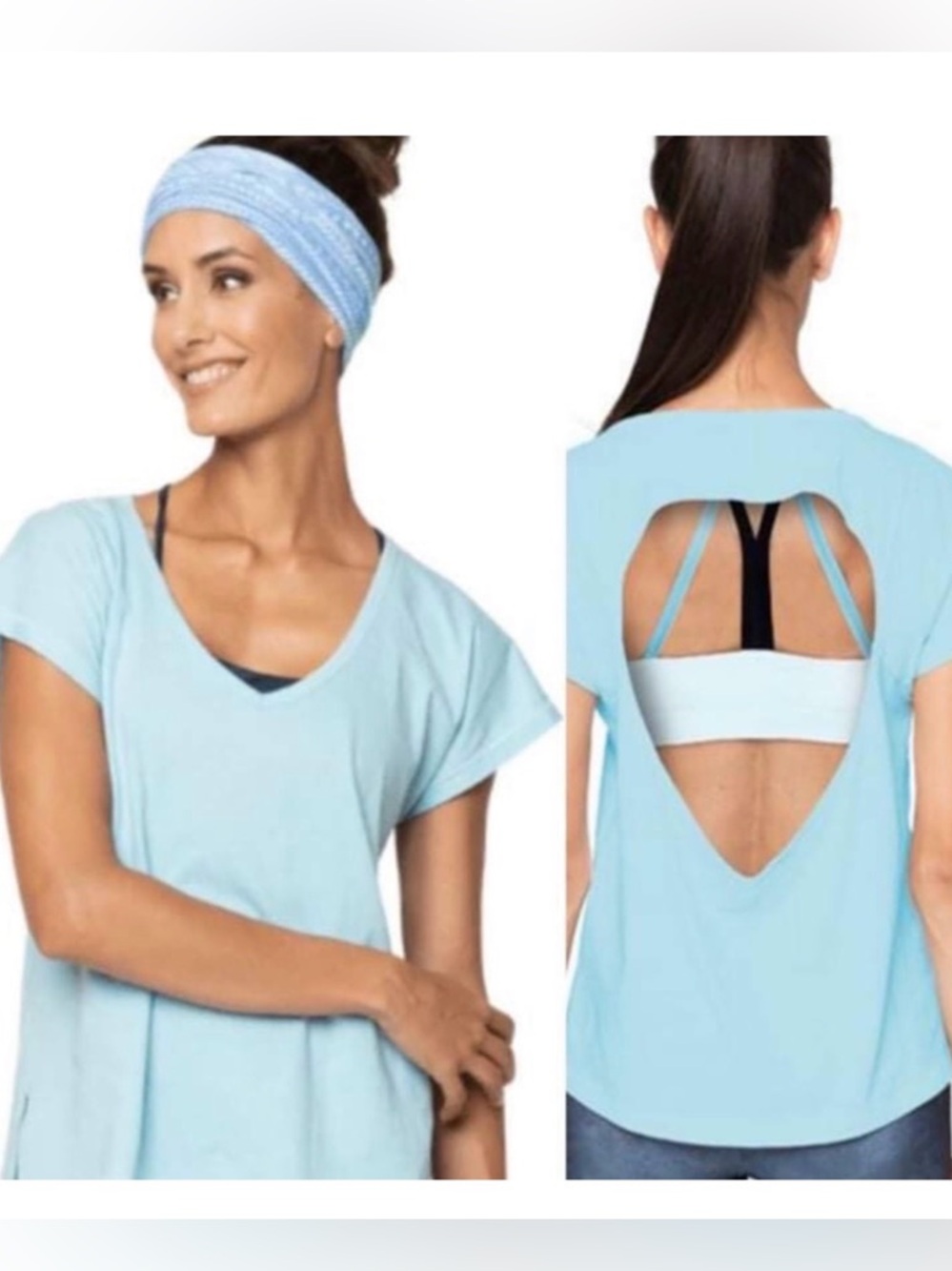 Varley Light Blue V-Neck Tank with Open Back Yoga Short Sleeve Med MSRP $48